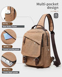 Messenger Bag for Men Small Sling Crossbody Backpack for Men Women Canvas Strap Backpack for Working Hiking Cycling Travel, Khaki