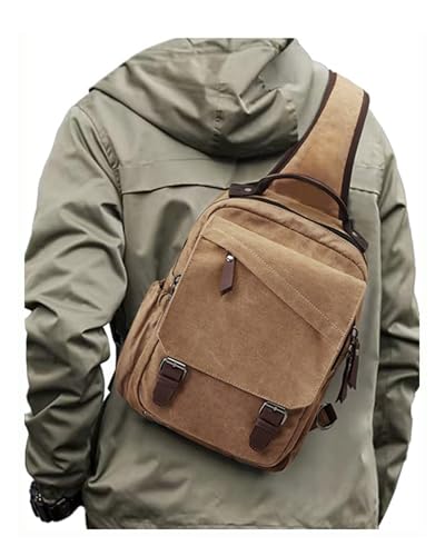 Messenger Bag for Men Small Sling Crossbody Backpack for Men Women Canvas Strap Backpack for Working Hiking Cycling Travel, Khaki