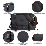 Messenger Bag for Men, Water Resistant Unisex Classic Vintage Canvas Shoulder Bag,15.6 Inch Laptop Bag, School Bookbag, Black - Large