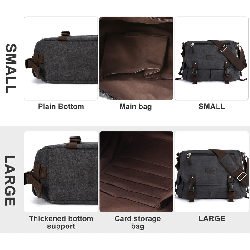 Messenger Bag for Men, Water Resistant Unisex Classic Vintage Canvas Shoulder Bag,15.6 Inch Laptop Bag, School Bookbag, Black - Large