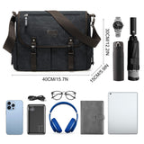 Messenger Bag for Men, Water Resistant Unisex Classic Vintage Canvas Shoulder Bag,15.6 Inch Laptop Bag, School Bookbag, Black - Large