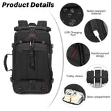 Mfinesun Travel Backpack for Men & Women, 50L Large Carry on Backpack Durable Convertible Duffle Bag Fit for 17 Inch Laptop with Shoe Compartment, Wet Pocket