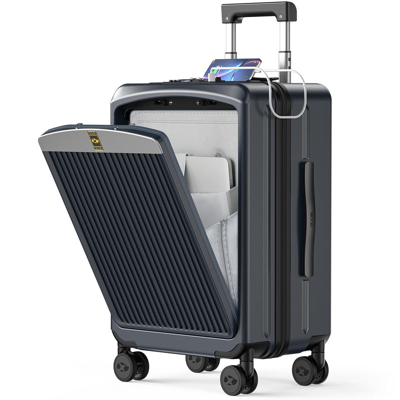 MGB Carry on Luggage 22x14x9 Airline Approved, Durable PC Hardside Suitcase with TSA Lock for Business Trip, 20 Inch Carry - on Luggage, USB Port & 360°Spinner Wheels (Front Pocket, Dark Grey)
