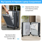 MGB Carry on Luggage 22x14x9 Airline Approved, Durable PC Hardside Suitcase with TSA Lock for Business Trip, 20 Inch Carry - on Luggage, USB Port & 360°Spinner Wheels (Front Pocket, Dark Grey)