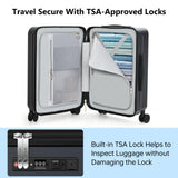 MGB Carry on Luggage 22x14x9 Airline Approved, Durable PC Hardside Suitcase with TSA Lock for Business Trip, 20 Inch Carry - on Luggage, USB Port & 360°Spinner Wheels (Front Pocket, Dark Grey)