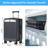 MGB Carry on Luggage 22x14x9 Airline Approved, Durable PC Hardside Suitcase with TSA Lock for Business Trip, 20 Inch Carry - on Luggage, USB Port & 360°Spinner Wheels (Front Pocket, Dark Grey)