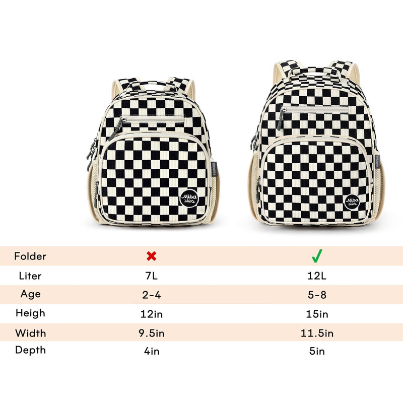 mibasies Corduroy Toddler Backpack for Boys 2 - 4: Little Kids Backpacks for Preschool Prek Daycare - Cute 12 Inch Bookbag - Black Checkered