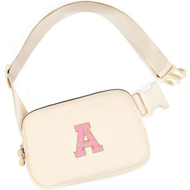 mibasies Easter Gifts for Kids Girls, Initial Fanny Pack, Birthday Gifts for 4 5 6 7 8 9 10 11 12 13 Teen Girl - Cute Personalized Trend Stuff - Cream A