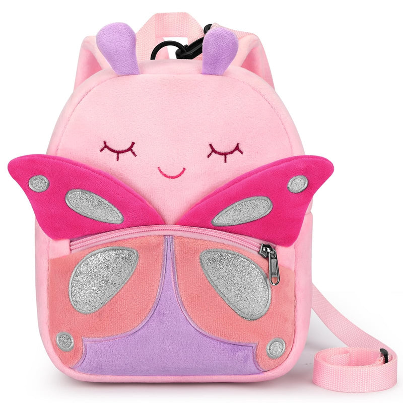 mibasies Toddler Backpacks for Girls 2 - 4: Cute Butterfly Plush Backpack - 3D Animal Cartoon Mini Travel Bag - 10 inch Backpack Leash for Toddlers 1 - 3