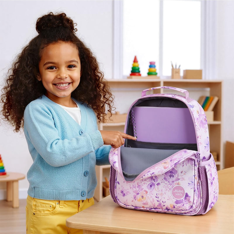 mibasies Toddler Backpacks for Girls 2 - 4: Little Kid Bookbag for Preschool Prek Daycare Purple Flower