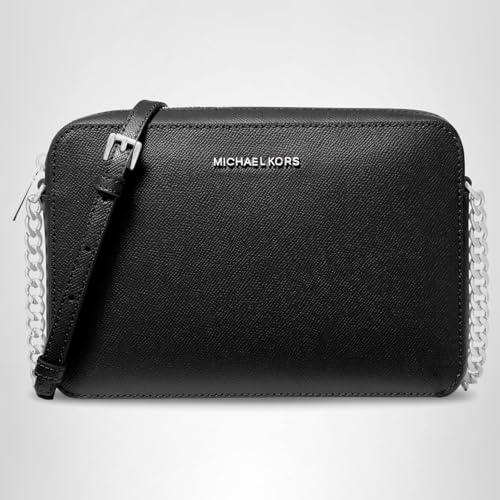 Michael Kors Jet Set Large Crossbody, Silver - Tone Hardware/Black, One Size