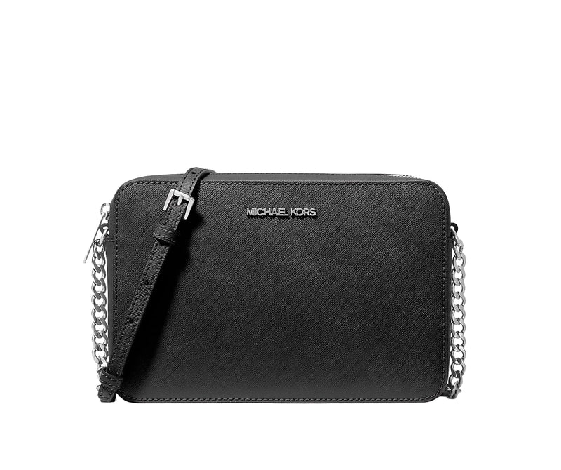 Michael Kors Jet Set Large Crossbody, Silver - Tone Hardware/Black, One Size