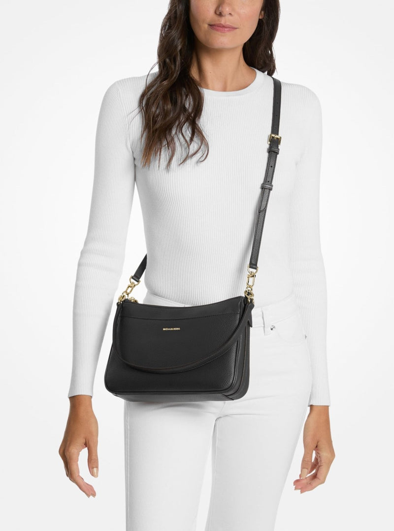 Michael Kors Jet Set Medium Top Zip Pochette Crossbody Bag, Gold - Tone Hardware/Pebble Leather/Black