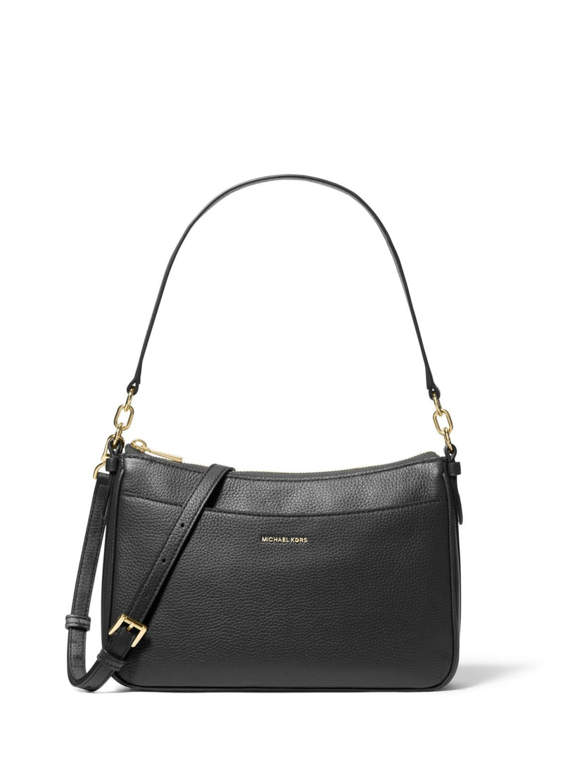 Michael Kors Jet Set Medium Top Zip Pochette Crossbody Bag, Gold - Tone Hardware/Pebble Leather/Black