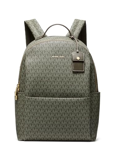 Michael Kors Sable Large Backpack, Gold-Tone Hardware/Tonal MK Signature Coated Twill/Ivy | Backpacks4Less