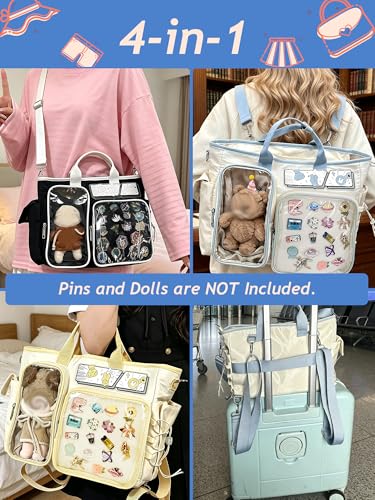 MIEUXLLEY Ita Backpack,DIY Clear Pin Display ita Bag,Anime Kawaii Ita Crossbody Purse,Women Y2K Shoulder Bags (Blue)