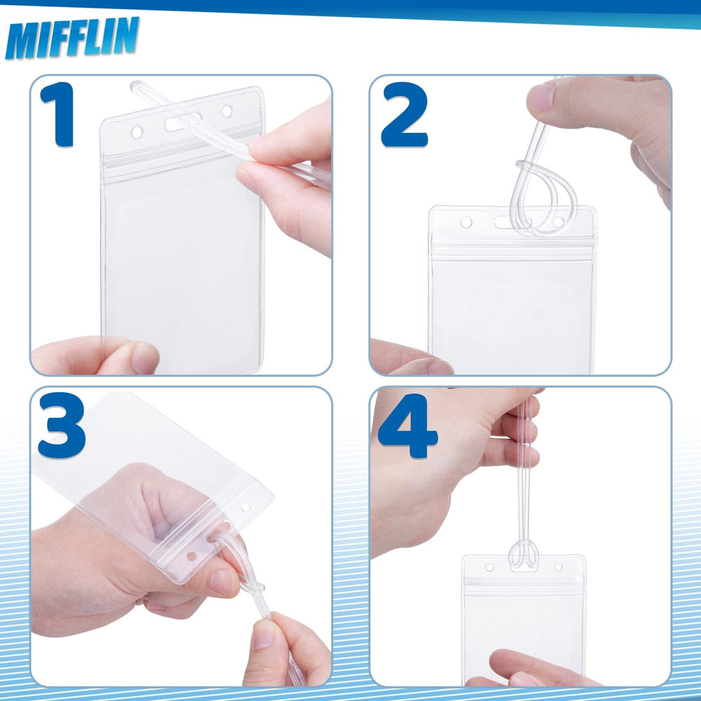 Mifflin - USA Luggage Tags with Transparent Loops (Clear, 10 Pack), Waterproof Travel Bag Identifiers with Straps, Resealable Suitcase Tag Holders