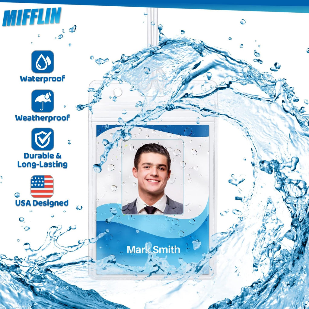 Mifflin - USA Luggage Tags with Transparent Loops (Clear, 10 Pack), Waterproof Travel Bag Identifiers with Straps, Resealable Suitcase Tag Holders