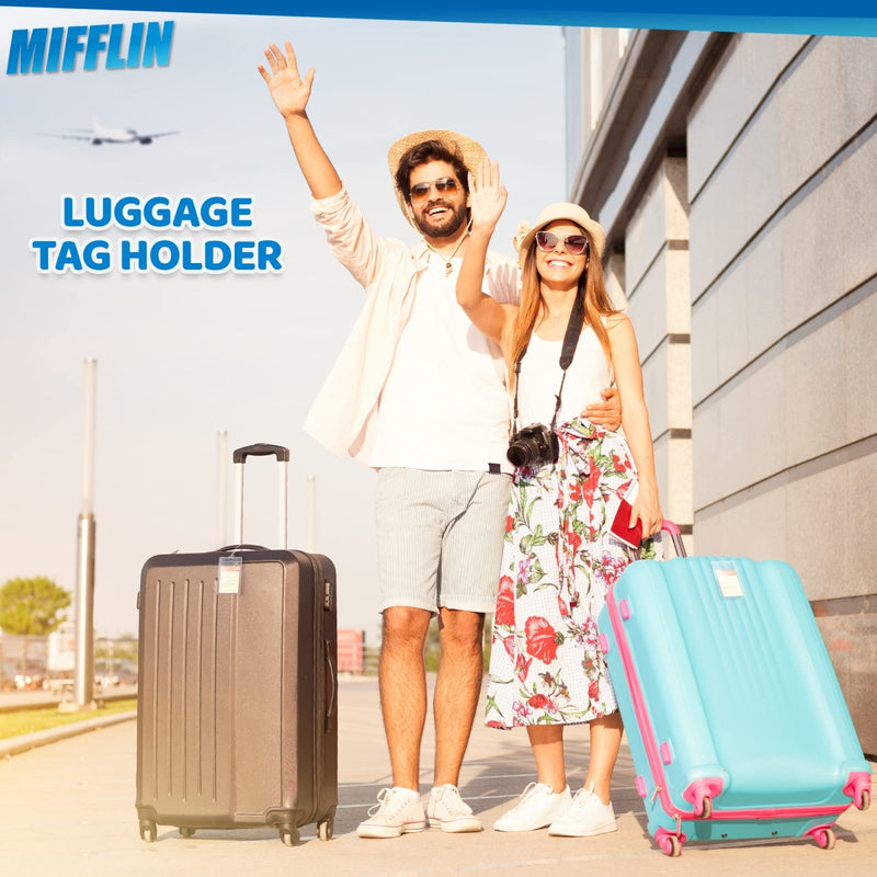Mifflin - USA Luggage Tags with Transparent Loops (Clear, 10 Pack), Waterproof Travel Bag Identifiers with Straps, Resealable Suitcase Tag Holders