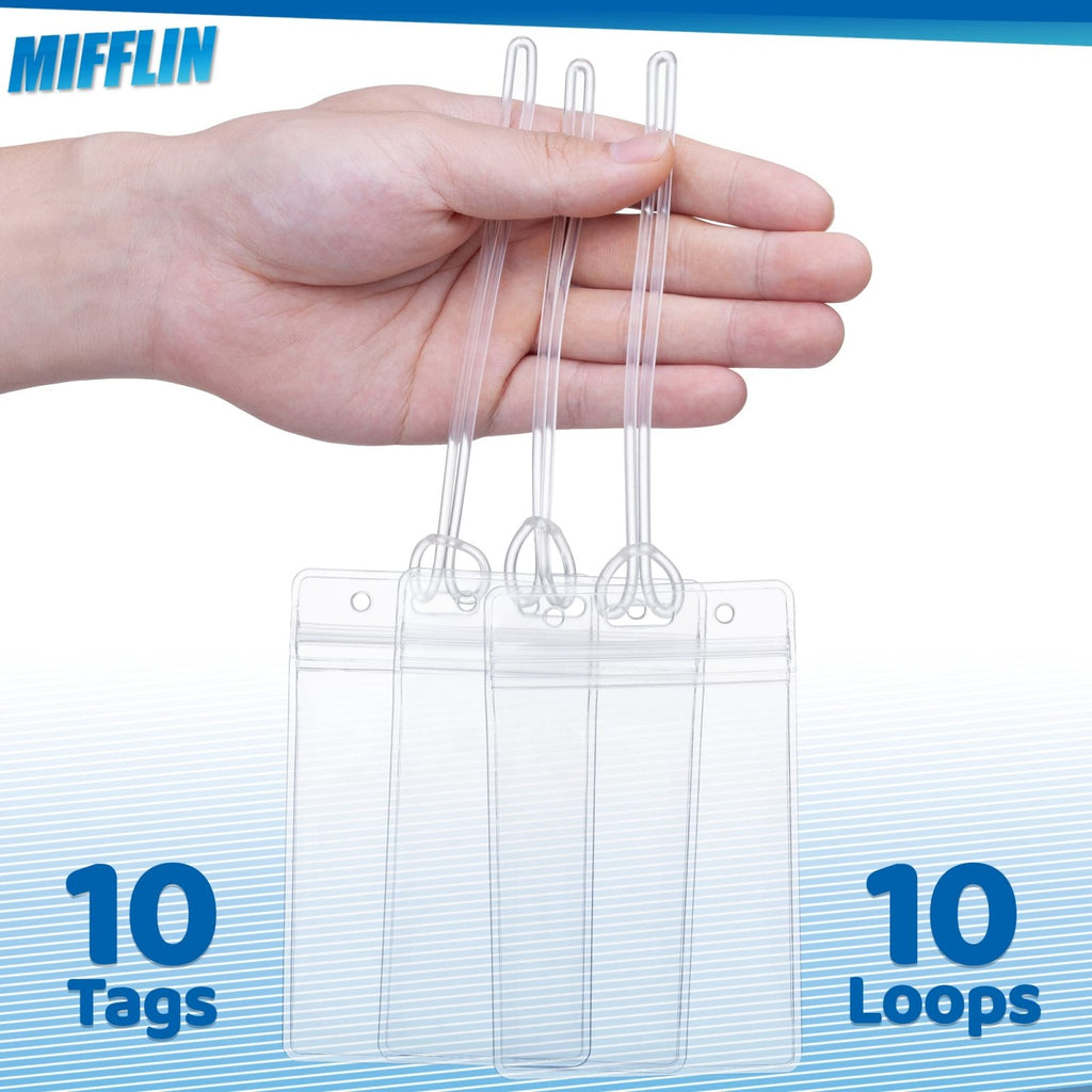 Mifflin - USA Luggage Tags with Transparent Loops (Clear, 10 Pack), Waterproof Travel Bag Identifiers with Straps, Resealable Suitcase Tag Holders