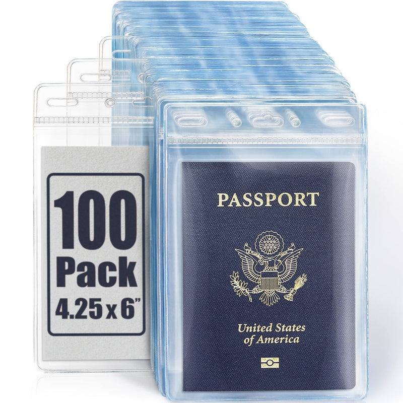 Mifflin - USA Passport & Card Holders (Clear, 4x6 Inches, 100 Pack), Extra Large ID Name Badge Holder, Zipperless Vertical Plastic Card Holders