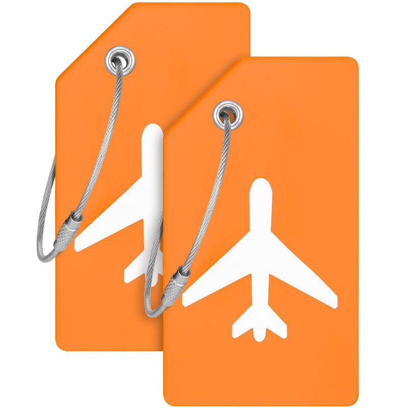 Mifflin - USA Silicone Luggage Tags (Orange, 2 Pack) with Plane Embedded Design & Name ID Card; Bright Colors to Quickly Find Your Bag