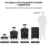 MILADA Expandable Luggage Bags for Travel Foldable Suitcase with Wheels Collapsible Rolling Travel Duffle Bag Lightweight Large Suitcases without Telescoping Handle, Black