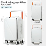 MILADA Wide Handle Luggage with Front Pocket Hardshell Aluminium Check In Suitcase with Wheels Medium 24 Inch Front Opening Checked Luggage with Spinner Wheels TSA Lock Airline Approved Luggage, White