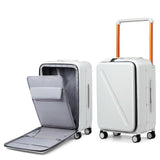MILADA Wide Handle Luggage with Front Pocket Hardshell Aluminium Check In Suitcase with Wheels Medium 24 Inch Front Opening Checked Luggage with Spinner Wheels TSA Lock Airline Approved Luggage, White