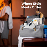 MINARAI Mens Toiletry Travel Bag with Razor Case – Premium PU Leather Organizer with Hanging Design and Structured Storage – Mens Toiletry Bag for Gifts, Travel, Gym, and Everyday Use–GREY