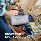 MINARAI Mens Toiletry Travel Bag with Razor Case – Premium PU Leather Organizer with Hanging Design and Structured Storage – Mens Toiletry Bag for Gifts, Travel, Gym, and Everyday Use–GREY