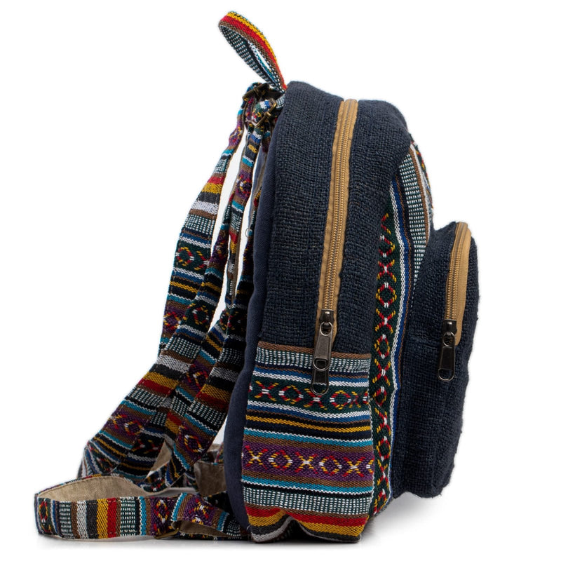 Mini Hemp Backpack Bag - Woven Thread Eco Friendly Unisex Rustic Durable Adjustable Straps Bag by Freakmandu - Blue