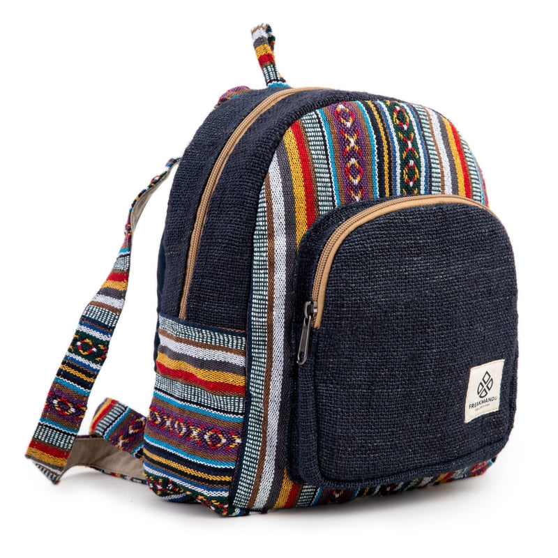 Mini Hemp Backpack Bag - Woven Thread Eco Friendly Unisex Rustic Durable Adjustable Straps Bag by Freakmandu - Blue