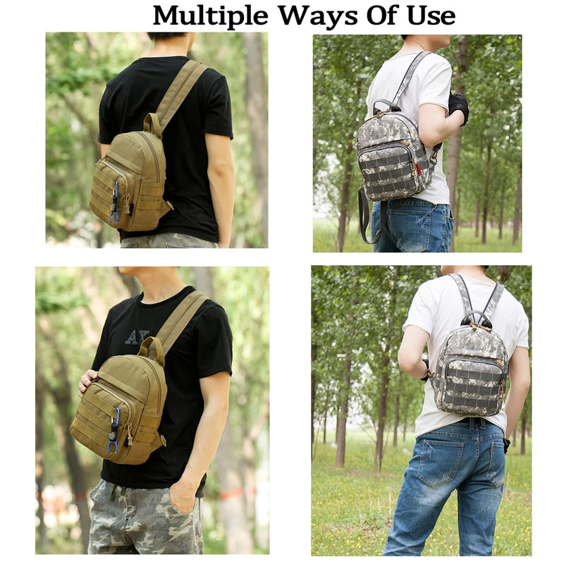 Mini Tactical Backpack, 6L Small Sling Backpacks Shoulder Bag For Running Travel Daypack with Carabiner For Men Women (Black)
