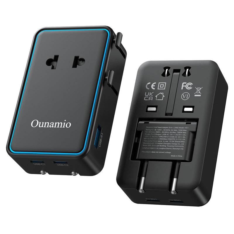 Mini Universal Travel Adapter, 【2026 Ultra - Thin】 PD 25W 4 - Port Power Adapter with 1 AC, 1 USB - A, and 2 USB - C Ports, Smart Temperature Control, Compatible for EU/UK/AU/AS, Ideal for Travel Essentials