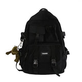 MININAI Aesthetic Backpack with Cute Frog Pendant for Women Men Preppy Laptop Backpack Japanese Harajuku College Backpack (Black,One Size)