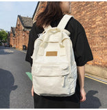 MININAI Aesthetic Canvas Backpack for Women Men Preppy Backpack Grunge Hippie Boho Japanese College Laptop Book Bag (White,One Size)