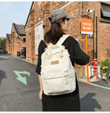 MININAI Aesthetic Canvas Backpack for Women Men Preppy Backpack Grunge Hippie Boho Japanese College Laptop Book Bag (White,One Size)