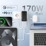 MINIX 170W Universal Travel Adapter GaN III Travel Adapter Worldwide with 3 USB - C & 1 USB - A Ports, International Power Adapter Compatible with US/UK/EU/AU for Laptops, Tablets, Phones, Cameras