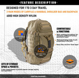 Miramrax Travel Duffle Bag Backpack for Men - Large Tactical Bags Weekender Gym Bag for Overnight Traveling Military Workout Deployment Sports (Coyote, 45L)