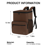 MIRASON Cooler Backpack Insulated Leak Proof Beach Backpack Cooler Bag, Cooling Beer Lunch Backpack Cooler for Men Women Picnic Hiking Camping Travel with 4 Pockets, Brown