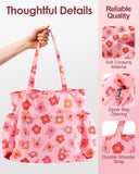 Miss Adola Corduroy Tote Bag for Women - Large Capacity Reusable Shoulder Bags with Zipper Multi - Pocket Design Cute Handbags for Work, School, Travel, and Daily Use, PK Flower