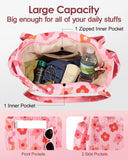 Miss Adola Corduroy Tote Bag for Women - Large Capacity Reusable Shoulder Bags with Zipper Multi - Pocket Design Cute Handbags for Work, School, Travel, and Daily Use, PK Flower
