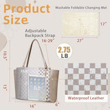 miss fong Checkered Diaper Bag Tote Leather Diaper Bag Backpack, Large Capacity Mommy Bag Hospital Bag, 12 Pockets Travel Diaper Tote with Changing Pad for Mom Plaid Tote Bag for Women-Beige&Honey