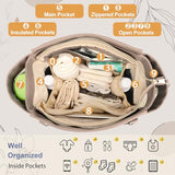 miss fong Checkered Diaper Bag Tote Leather Diaper Bag Backpack, Large Capacity Mommy Bag Hospital Bag, 12 Pockets Travel Diaper Tote with Changing Pad for Mom Plaid Tote Bag for Women-Beige&Honey