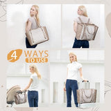 miss fong Checkered Diaper Bag Tote Leather Diaper Bag Backpack, Large Capacity Mommy Bag Hospital Bag, 12 Pockets Travel Diaper Tote with Changing Pad for Mom Plaid Tote Bag for Women-Beige&Honey