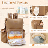 miss fong Diaper Bag Backpack - Baby Diaper Bag Neoprene Bag Large Capacity Neoprene Backpack with Diaper Changing Pad Pañaleras Para Bebe Baby Bag with 12 Pockets for Mom & Dad - Brown