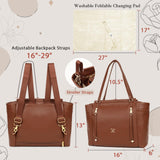 miss fong Diaper Bag Tote Leather Diaper Bag Backpack, Large Capacity Mommy Bag Hospital Bag, 12 Pockets Travel Diaper Tote with Changing Pad Pañaleras Para Bebe for Mom & Dad - Brown