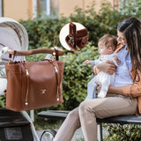 miss fong Diaper Bag Tote Leather Diaper Bag Backpack, Large Capacity Mommy Bag Hospital Bag, 12 Pockets Travel Diaper Tote with Changing Pad Pañaleras Para Bebe for Mom & Dad - Brown