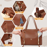 miss fong Diaper Bag Tote Leather Diaper Bag Backpack, Large Capacity Mommy Bag Hospital Bag, 12 Pockets Travel Diaper Tote with Changing Pad Pañaleras Para Bebe for Mom & Dad - Brown